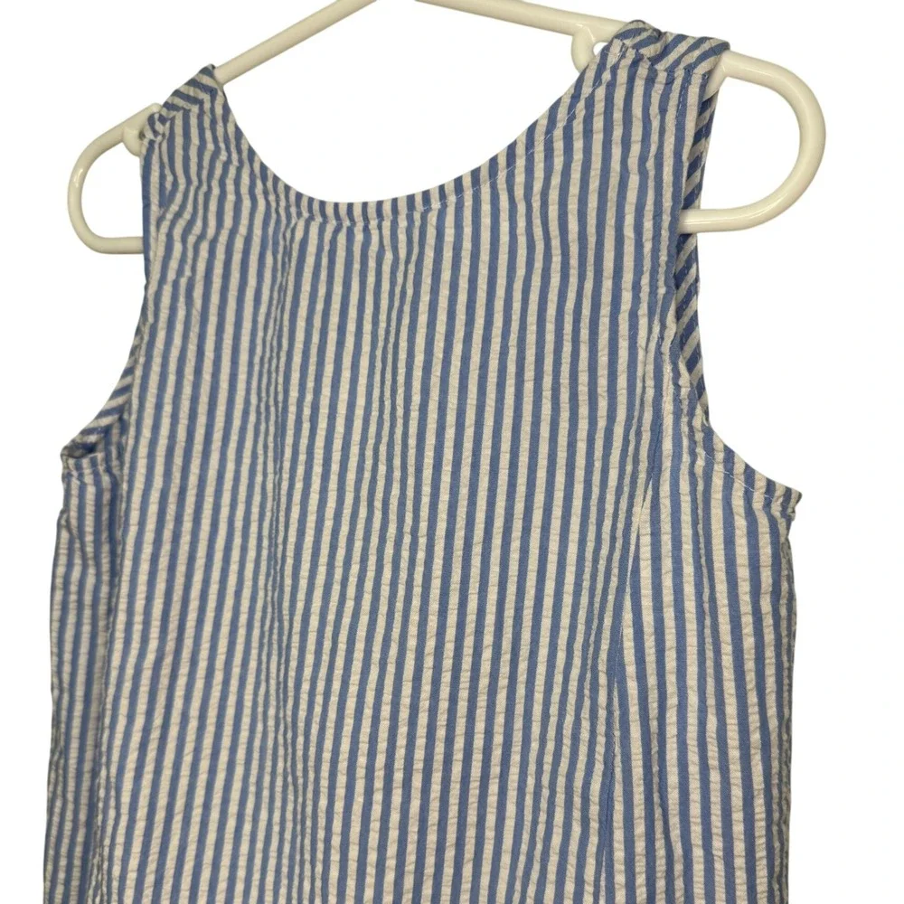 Crewcuts Girls Blue White Striped Seersucker Drop Waist Dress Pink Scallop 6